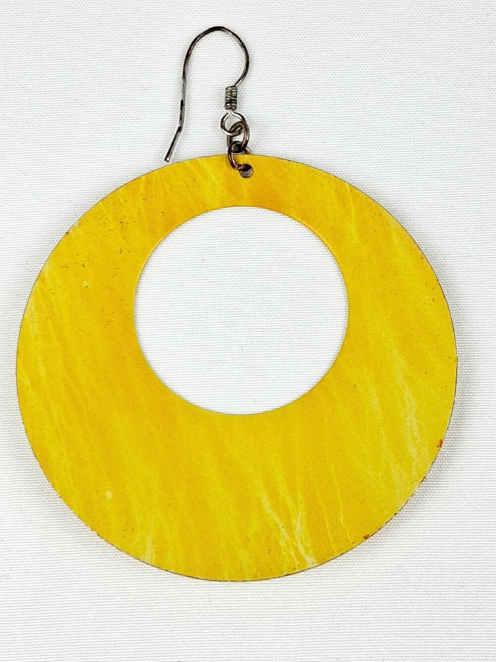 Yellow Circular Drop Earrings With Swirl Pattern - Lightweight & Stylish For Cas - Picture 4 of 11
